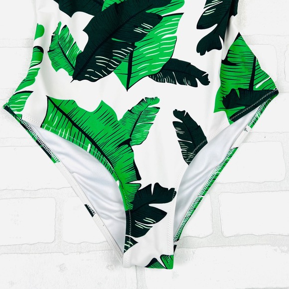 Cupshe Tropical Banana Leaf One Piece Swimsuit V Neck Criss Cross Women's Medium - Picture 3 of 12